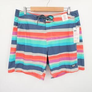 SAXX Swim Trunks Board Shorts Betawave Multicolor Striped Quick Dry Size 34 NWT